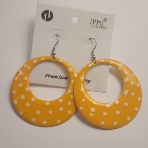 Yellow Polkadot Dangle Hoop Earrings